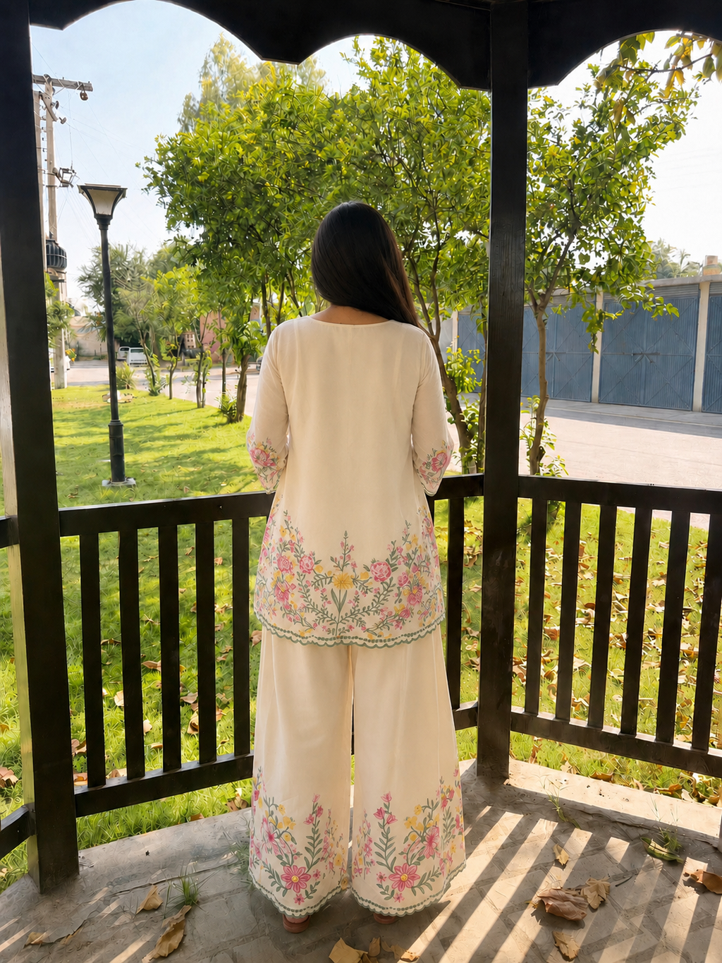 Ivory Bloom Co-Ord Set Floral Kurta & Wide-Leg Trouser