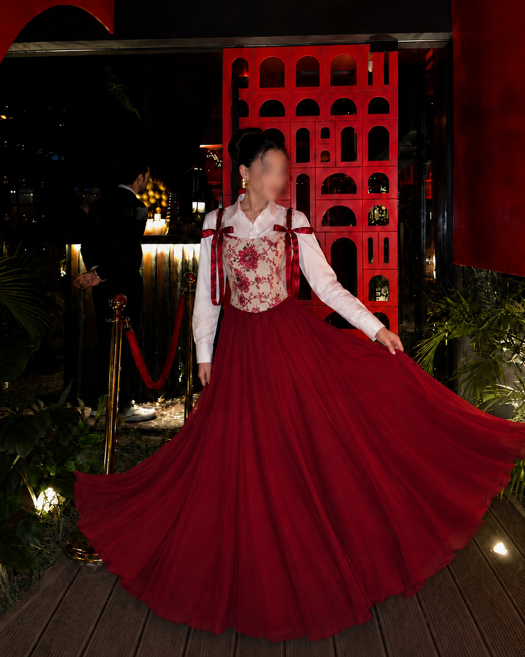 Crimson Bloom Corset Maxi Set