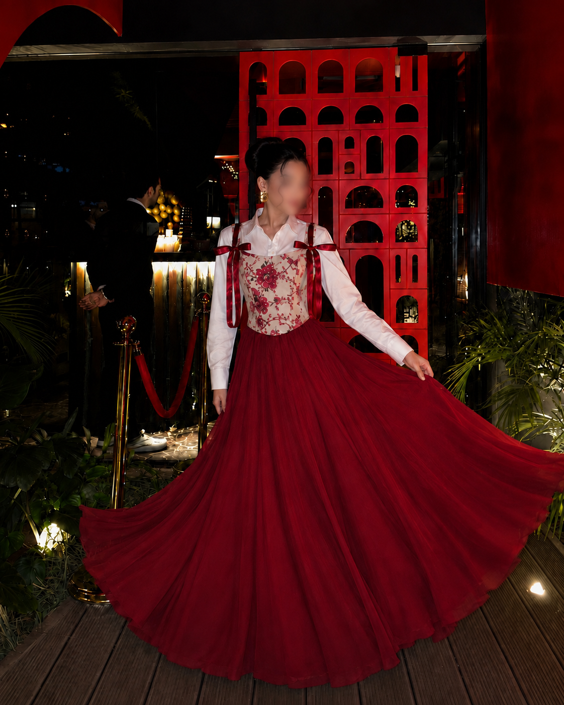 Crimson Bloom Corset Maxi Set