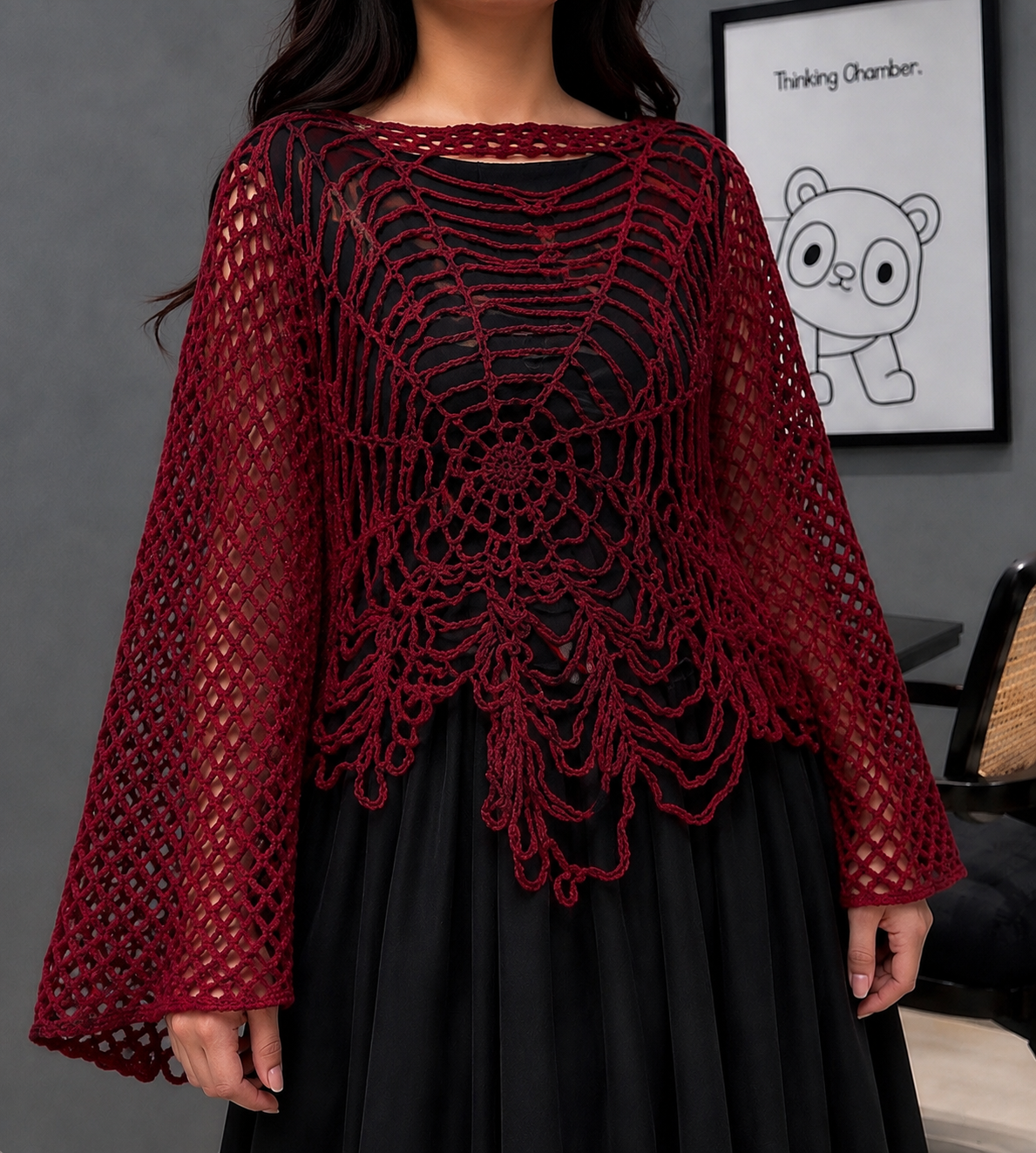 Handmade Spiderweb Crochet Top – Oversized Boho Knit Cover-Up