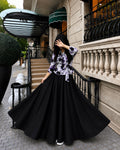 Midnight Bloom Floral Peplum Top & Flared Maxi Skirt Set
