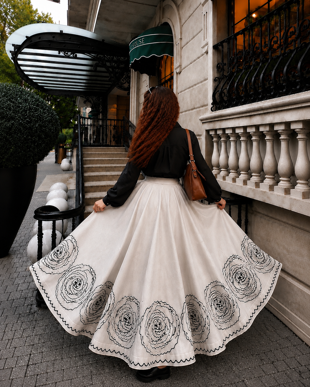 Midnight Bloom Black Shirt & White Floral Flare Skirt Co-Ord Set