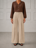 Mocha Brown Shirt with Beige Wide-Leg Trousers Co-Ord Set