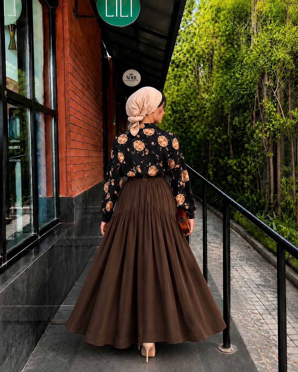 Mocha Bloom Maxi Skirt & Floral Shirt Set