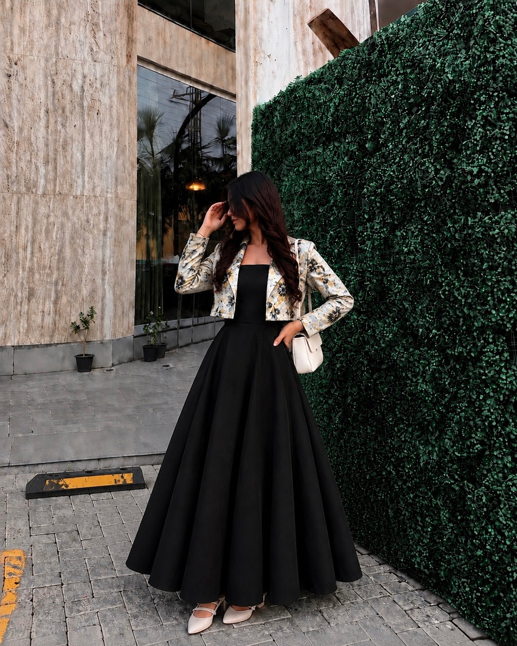 Midnight Bloom Floral Jacket & Flared Maxi Skirt Set