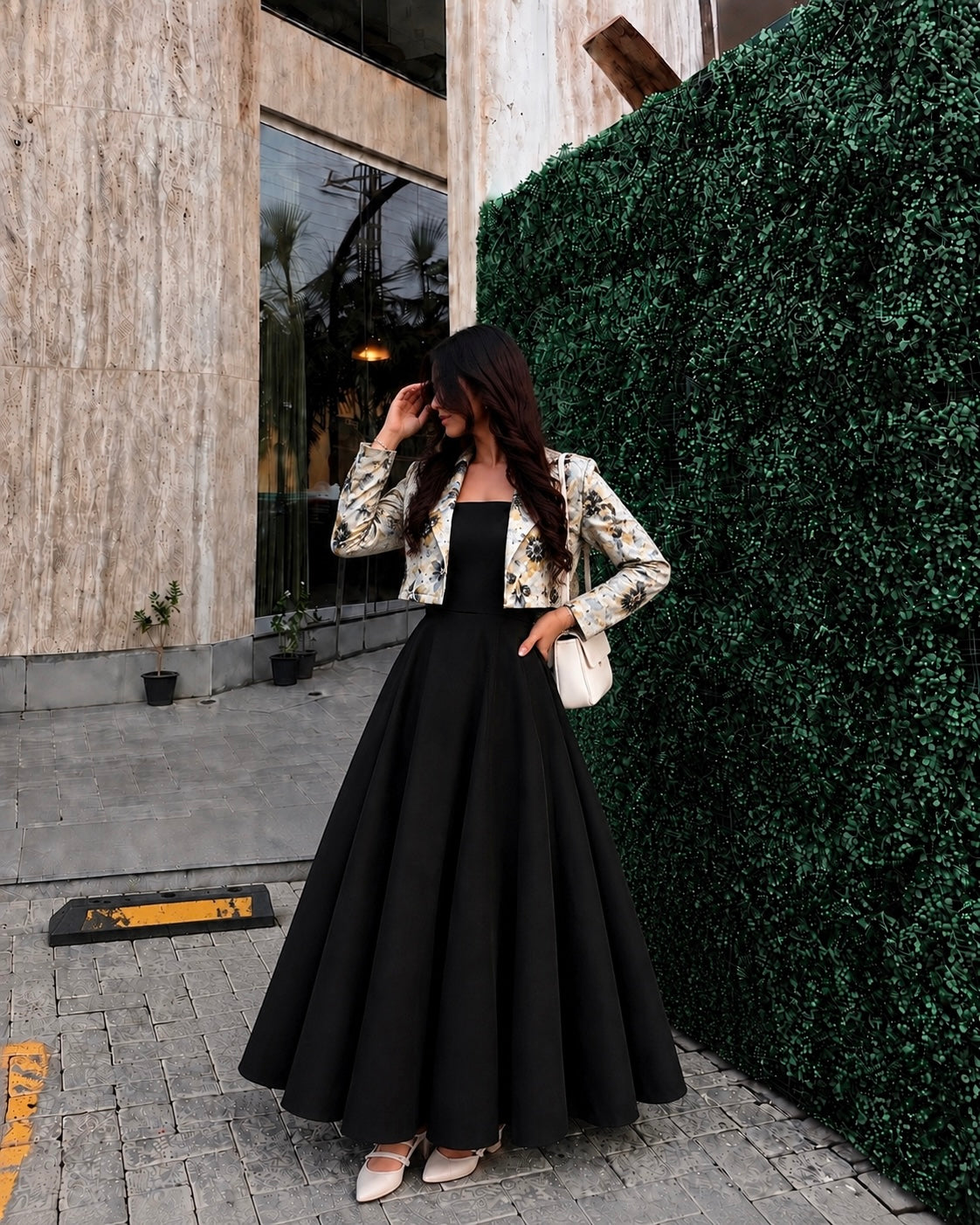 Midnight Bloom Floral Jacket & Flared Maxi Skirt Set