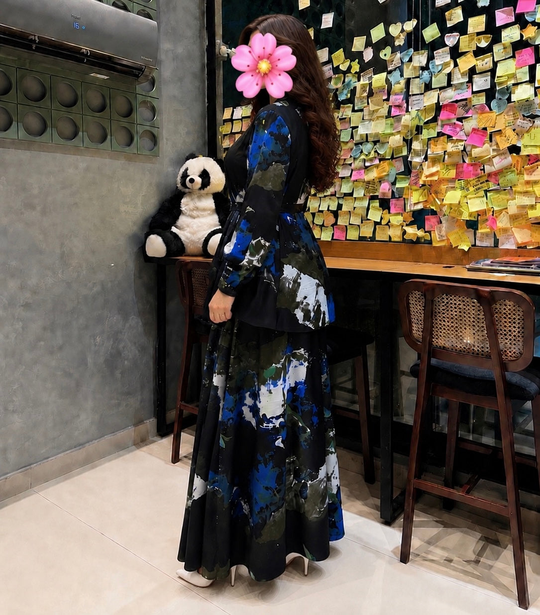 Midnight Bloom Printed Co-Ord Set – Black Peplum Top & Flared Trousers