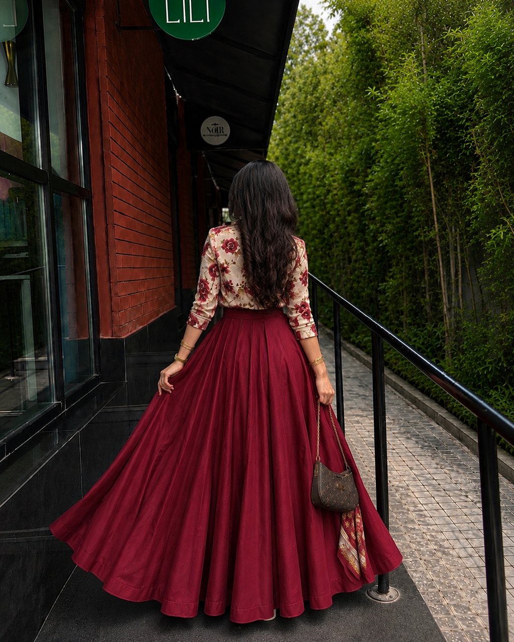 Burgundy Bloom Maxi Skirt Set