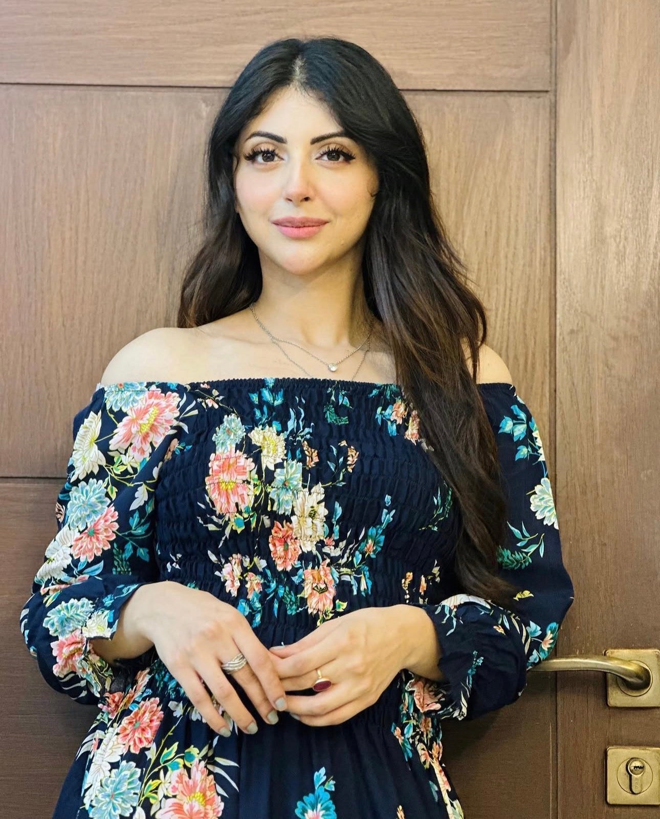 Midnight Bloom Off-Shoulder Floral  Dress