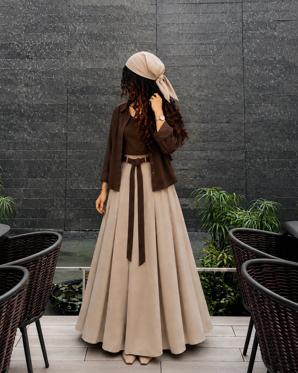 Chocolate brown Skirt & Shirt Co-Ord Set –