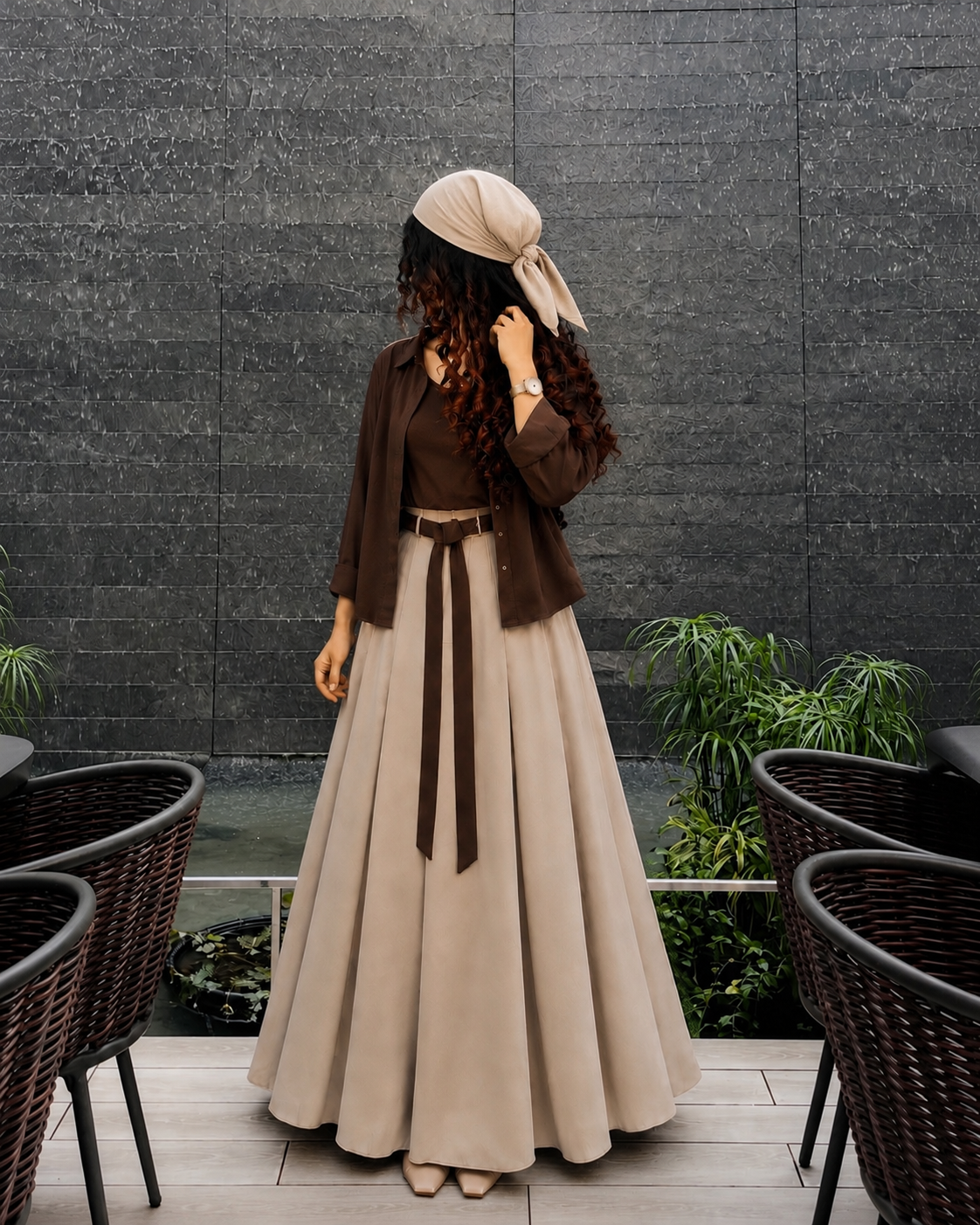 Chocolate brown Skirt & Shirt Co-Ord Set –